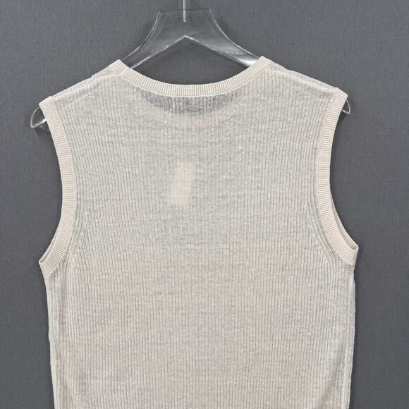 BANANA REPUBLIC Eliza LInen Blend Muscle Tank Top Small Cream Sleeveless Ribbed - Picture 6 of 14